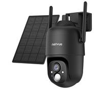 Netvue Telecamera Wifi Esterno Senza Fili, 360° PTZ Telecamera Batteria con Pannello Solare, Rilevazione di Movimento PIR, Visione Notturna a Colori, Faretto & Sirena, Audio Bidirezionale, IP65 (Nero)