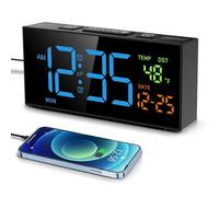 Netzu Sveglie per camera da letto, orologio digitale con data, temperatura e giorno della settimana, orario manuale, snooze, 2 sveglie, 4 volumi, per soggiorno, casa, comodino, scrivania (nero e blu)