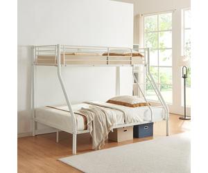 [neu.haus] Letto a Castello a 3 Posti con Barriera Sponda Anticaduta e Scaletta Letto per Cameretta 200 x 140/90 cm in Metallo - Bianco