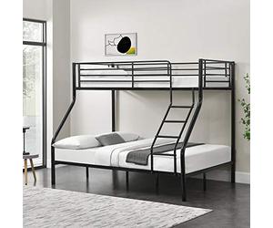 [neu.haus] Letto a Castello a 3 Posti con Barriera Sponda Anticaduta e Scaletta Letto per Cameretta 200 x 140/90 cm in Metallo - Nero