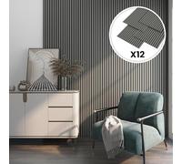 NEU.HOLZ Set di 12 Pannelli Fonoassorbenti Decorativi Isolamento Acustico per Parete e Soffitto Pannelli in Feltro Acustico Pet con Listelli in MDF - Rovere Grigio Chiaro