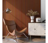 NEU.HOLZ Set di 12 Pannelli Fonoassorbenti Decorativi Isolamento Acustico per Parete e Soffitto Pannelli in Feltro Acustico PET con Listelli in MDF - colore Teak