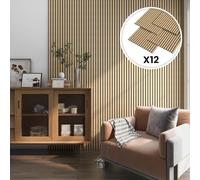 NEU.HOLZ Set di 12 Pannelli Fonoassorbenti Decorativi Isolamento Acustico per Parete e Soffitto Pannelli in Feltro Acustico PET con Listelli in MDF - Rovere chiaro