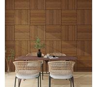 NEU.HOLZ Set di 12 Pannelli Murali 3D Fonoassorbenti 60x60 cm a Listelli Dritti per Pareti Soffitti Moduli Decorativi Copertura 4,32 m² - Effetto Legno Teak
