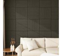 NEU.HOLZ Set di 12 Pannelli Murali 3D Fonoassorbenti 60x60 cm a Listelli Dritti per Pareti Soffitti Moduli Decorativi Copertura 4,32 m² - Effetto Rovere Grigio Scuro