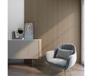 NEU.HOLZ Set di 16 Pannelli Fonoassorbenti Decorativi Isolamento Acustico per Parete e Soffitto Pannelli in Feltro Acustico PET con Listelli in MDF - Noce chiaro