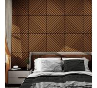 NEU.HOLZ Set di 16 Pannelli Murali 3D Fonoassorbenti 60x60 cm a Listelli Diagonali per Pareti Soffitti Moduli Decorativi Copertura 5,76 m² - Effetto Legno Teak