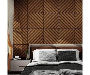 NEU.HOLZ Set di 16 Pannelli Murali 3D Fonoassorbenti 60x60 cm a Listelli Diagonali per Pareti Soffitti Moduli Decorativi Copertura 5,76 m² - Effetto Legno Teak