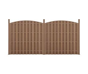 NEU.HOLZ Set di 2 Pannelli Steccato Staccionata a Doghe in WPC Recinzione Espandibile ad Arco con Base in Acciaio Frangivista Modulare (AxL)185x376 cm - Marrone