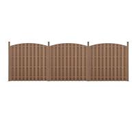 NEU.HOLZ Set di 3 Pannelli Steccato Staccionata a Doghe in WPC Recinzione Espandibile ad Arco con Base in Acciaio Frangivista Modulare (AxL)185x562 cm - Marrone