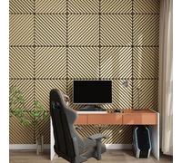 NEU.HOLZ Set di 4 Pannelli Murali 3D Fonoassorbenti 60x60 cm a Listelli Diagonali per Pareti Soffitti Moduli Decorativi Copertura 1,44 m² - Effetto Rovere