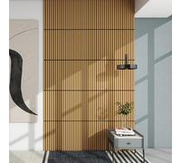 NEU.HOLZ Set di 4 Pannelli Murali 3D Fonoassorbenti 60x60 cm a Listelli Dritti per Pareti Soffitti Moduli Decorativi Copertura 1,44 m² - Effetto Rovere Scuro