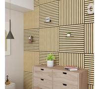 NEU.HOLZ Set di 4 Pannelli Murali 3D Fonoassorbenti 60x60 cm a Listelli Dritti per Pareti Soffitti Moduli Decorativi Copertura 1,44 m² - Effetto Rovere Chiaro