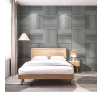 NEU.HOLZ Set di 4 Pannelli Murali 3D Fonoassorbenti 60x60 cm a Listelli Dritti per Pareti Soffitti Moduli Decorativi Copertura 1,44 m² - Effetto Rovere Grigio Chiaro