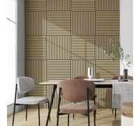 NEU.HOLZ Set di 4 Pannelli Murali 3D Fonoassorbenti 60x60 cm a Listelli Dritti per Pareti Soffitti Moduli Decorativi Copertura 1,44 m² - Effetto Rovere