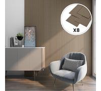 NEU.HOLZ Set di 8 Pannelli Fonoassorbenti Decorativi Isolamento Acustico per Parete e Soffitto Pannelli in Feltro Acustico Pet con Listelli in MDF - Noce Chiaro