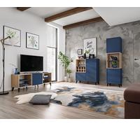 NEU komodee Fondi Set di Mobili RTV, per Soggiorno, Scandinave, Blu/Legno Chiaro