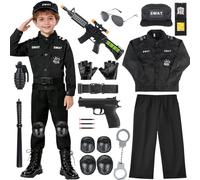 NEUFOOD Costume SWAT Bambino 14 Pezzi - Travestimento Agente Speciale con Pistola Elettronica Suono e Luce, Gioco di Ruolo 2-11 Anni per Carnevale Halloween Festa in Maschera