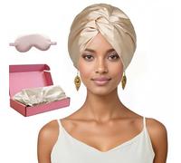 NEUJUS Cuffia in seta per dormire per capelli sani, con maschera per gli occhi, colore champagne