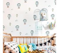 Neukids Adesivi da parete per bambini, 60 pezzi, blu con mongolfiera, nuvole, adesivi da parete per camera dei bambini, aula, adesivi rimovibili per cameretta dei bambini, decorazione per la stanza