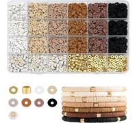 NEUSID Perline da infilare, 2464 pezzi, 6 mm, in polimero di argilla, set da 6 mm, perline dalla A alla Z, lettere colorate, bianco, nero, con perle di argilla e perle intermedie in oro