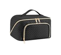 Neusky Grande trousse per trucchi, impermeabile, in pelle PU, da viaggio, con grande tasca aperta per donne e donne (Nero Vintage)