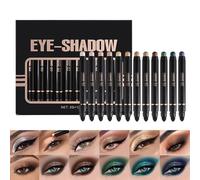 Neutral Eyeshadow Stick Makeup Set, 12 Shades Double-End Waterproof Eyeshadow, Shimmer Eye Brightener with Blending Sponge, Buildable & Blendable Formula