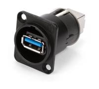 Neutrik Cambia genere USB 3.0 reversibile con porte di tipo A e B, alloggiamento nero a D per montaggio a pannello per l'uso in apparecchiature audio, pannelli di permutazione, rack per server e