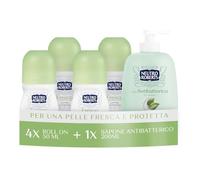 Neutro Roberts, Deodorante RollOn Fresco 4x50ml, Sapone Antibatterico 200ml | Formula Anti-Macchie con Puro Olio di Glicerina, Senza Sali di Alluminio, Sapone Liquido per Mani con Tè Verde 200 ml