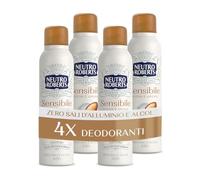 Neutro Roberts, Deodorante Spray Pelle Sensibile con Avena Lenitiva e Argan, Zero Sali di Alluminio, Zero Alcol, con Puro Olio di Glicerina, Dermatologicamente testato, 48h - 4 Pezzi da 150 ml