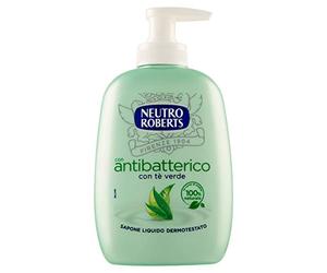 Neutro Roberts Sapone Liquido Antibatterico con Tè Verde, Sapone Liquido per le Mani con Ingredienti Naturali, Flacone in Bio Plastica, Riciclabile, Dermatologicamente Testato, Confezione 200 ml