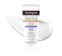 Neutrogena Clear Face Liquid Lotion - Protezione solare per pelli sensibili all'acne, ampio spettro SPF 50 UVA/UVB, protezione solare viso senza olio, profumo e ossibenzone, non comedogenica, 0,8 l