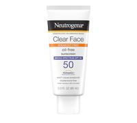 Neutrogena Clear Face Liquid Lotion - Protezione solare per pelli sensibili all'acne, ampio spettro SPF 50 UVA/UVB, protezione solare viso senza olio, profumo e ossibenzone, non comedogenica, 0,8 l