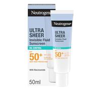 Neutrogena Ultra Sheer Fluido Invisibile Protezione Solare con Controllo del Sebo SPF50 50 ml, Crema solare viso pelle grassa, Crema viso SPF 50 ultra-leggera, Senza profumo, Non comedogenica
