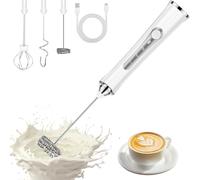 NEUTYPECHIC Montalatte Elettrico Cappuccino con 3 Frullino in Acciaio Inox, 3 Velocità Frullino Montalatte Portatile Manuale, Schiuma Latte Ricaricabile USB per Caffè, Latte, Cappuccino (Bianco)