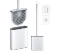 NEUTYPECHIC Scopino Bagno WC Bianco Rimovibile, Scopino WC Silicone con Base ad Asciugatura Rapida, Scopettino Bagno Pulizia Flessibile, Testa Piatta Spazzolone Bagno WC a Parete e da Appoggio