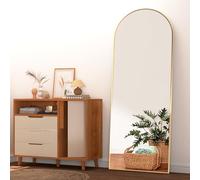 NEUWEABY Specchio a figura intera, 162 x 53 cm specchio da pavimento ad arco con supporto, oro specchio a corpo intero, appendere o appoggiato alla parete per camera da letto