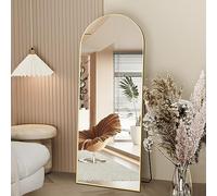 NEUWEABY Specchio a figura intera, 162 x 53 cm specchio da pavimento con supporto, specchio ad arco dorato da terra o da appoggio per camera da letto e soggiorno