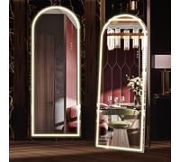 NEUWEABY Specchio a figura intera con luci,160x50 cm Specchio da terra arcuato illuminato,LED Da parete Dimmerabile e illuminazione a 3 colori per camera da letto, bianco
