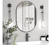 NEUWEABY Specchio da bagno ovale, 61x91 cm Specchio da parete ovale, Nero Specchi ovali per mobili lavabo, specchio da parete a capsula, moderno specchio ovale in alluminio