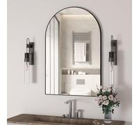 NEUWEABY Specchio da parete, specchio da parete ad arco per bagno, 60 x 90 cm ad arco con cornice in metallo, specchio da bagno nero per arredamento, camera da letto, soggiorno
