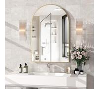 NEUWEABY Specchio da parete, specchio da parete ad arco per bagno, 60 x 90 cm ad arco con cornice in metallo, specchio da bagno dorato per arredamento, camera da letto, soggiorno