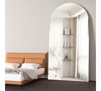 NEUWEABY Specchio da pavimento ad arco 198 x 96cm con specchio a figura intera con supporto, grande specchio a tutto il corpo da appendere o appoggiato alla parete per camera da letto, Oro