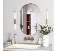NEUWEABY Specchio ovale da bagno a forma di capsula da bagno, 61 x 91 cm specchio da parete, grande specchio moderno con cornice in metallo dorato, decorazione per ingresso, camera da letto