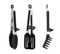 Neuytiky 3 Pezzi Pinze da Cucina,Pinze in Metallo,Pinze da Cucina in Silicone,Pinze Barbecue Antiscivolo in Acciaio Inox Silicone Utensili da Cucina,per Carne,Arrosto,Insalata Nero