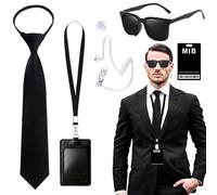 Neuytiky Agente Costume Accessori,Servizio Segreto Costume Set Spy Costume Accessori,Set di Giochi di Ruolo,Kit Cosplay per Guardia Giurata,Con Occhiali Da Sole Neri Tie Earpiece Id Card Holder