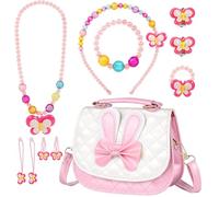 Neuytiky Borsetta Bambina con Gioielli Set Regalo, Borsa in Peluche Princess per Ragazzine con Collana Bracciale Orecchini, Tracolla Regolabile per Bambine 2 3 4 5 6 7 Anni