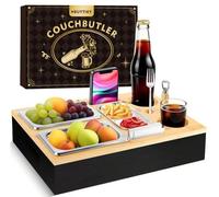 Neuytiky Vassoio da Divano, Vassoio per Snack 2 in 1, Contenitore in Bambù con Supporto, Viene Fornito con Ciotole Snack Staccabili per Soggiorno, Camera da Letto