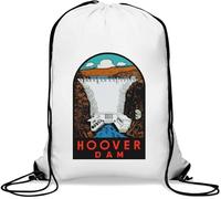 Nevada Las Vegas Dam Vintage Retro Style Travel Poster Gym Sack Casual Drawstring Bag Bianco