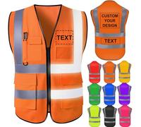Nevaou Gilet di sicurezza personalizzato da uomo con logo, arancione ad alta visibilità, riflettente, con tasche e cerniera, abbigliamento protettivo da lavoro per esterni
